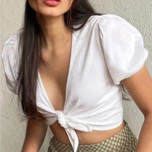 Sunday best Bambi top - tie front puff sleeve blouse